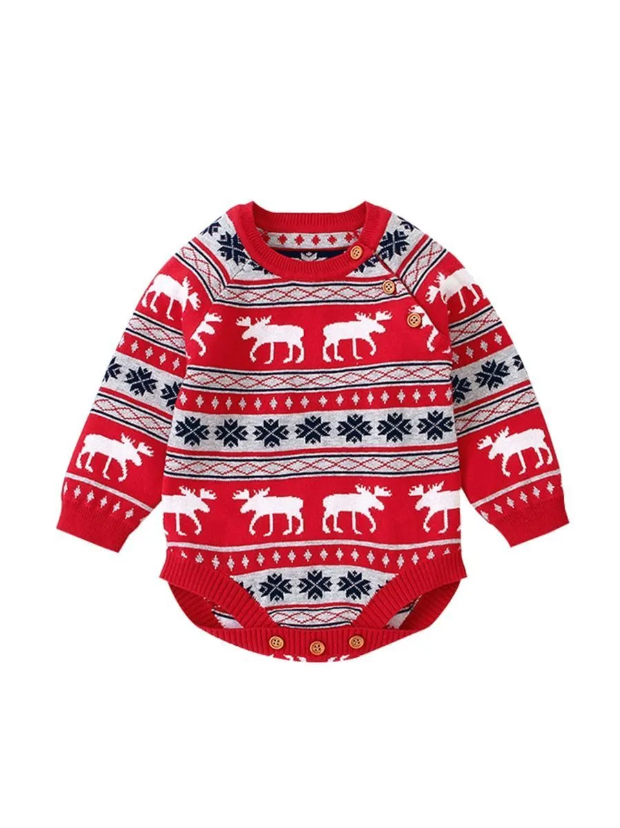 Snowflake Christmas Reindeer Baby Crochet Onesie