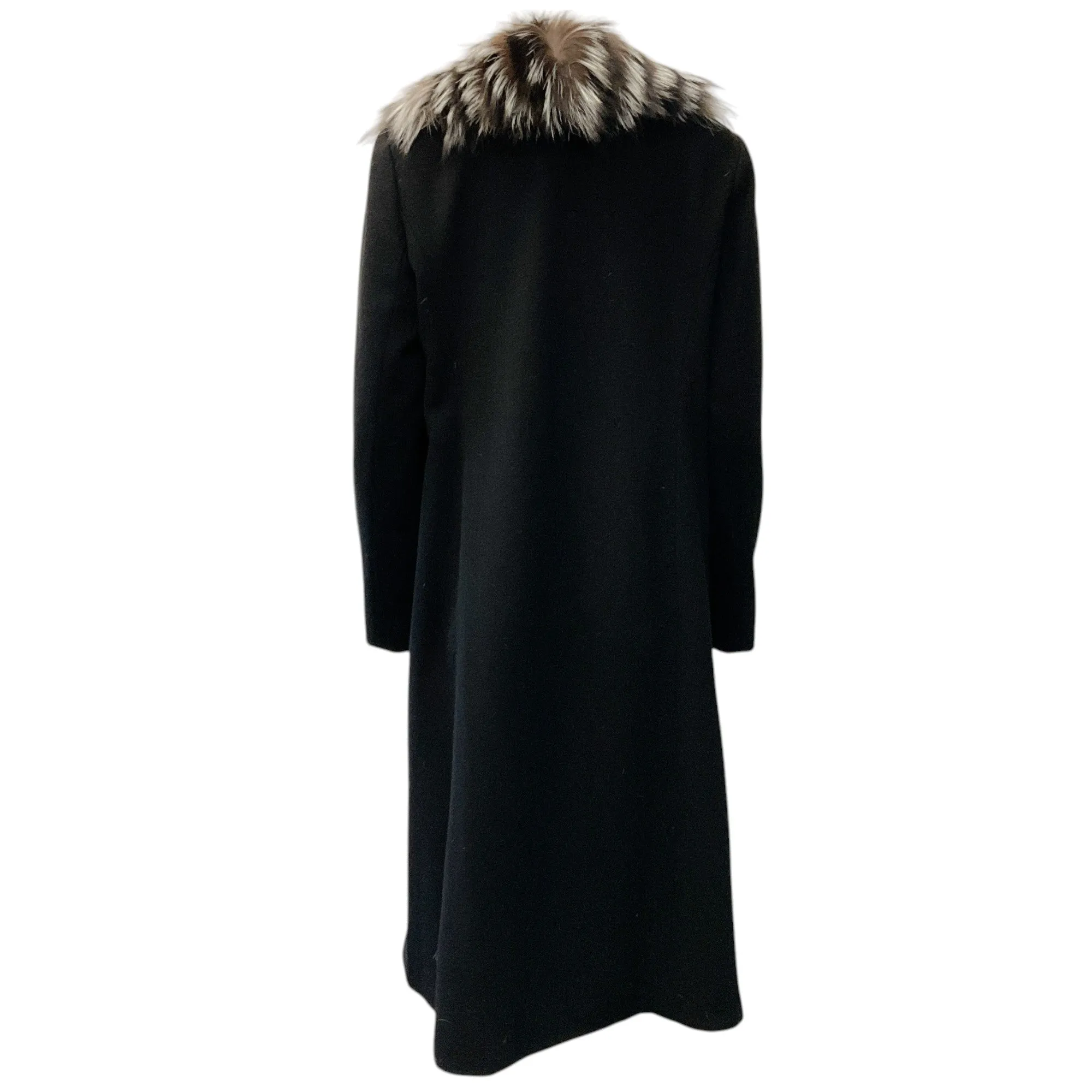 Sofia Cashmere Black Cashmere Coat with Fox Collar