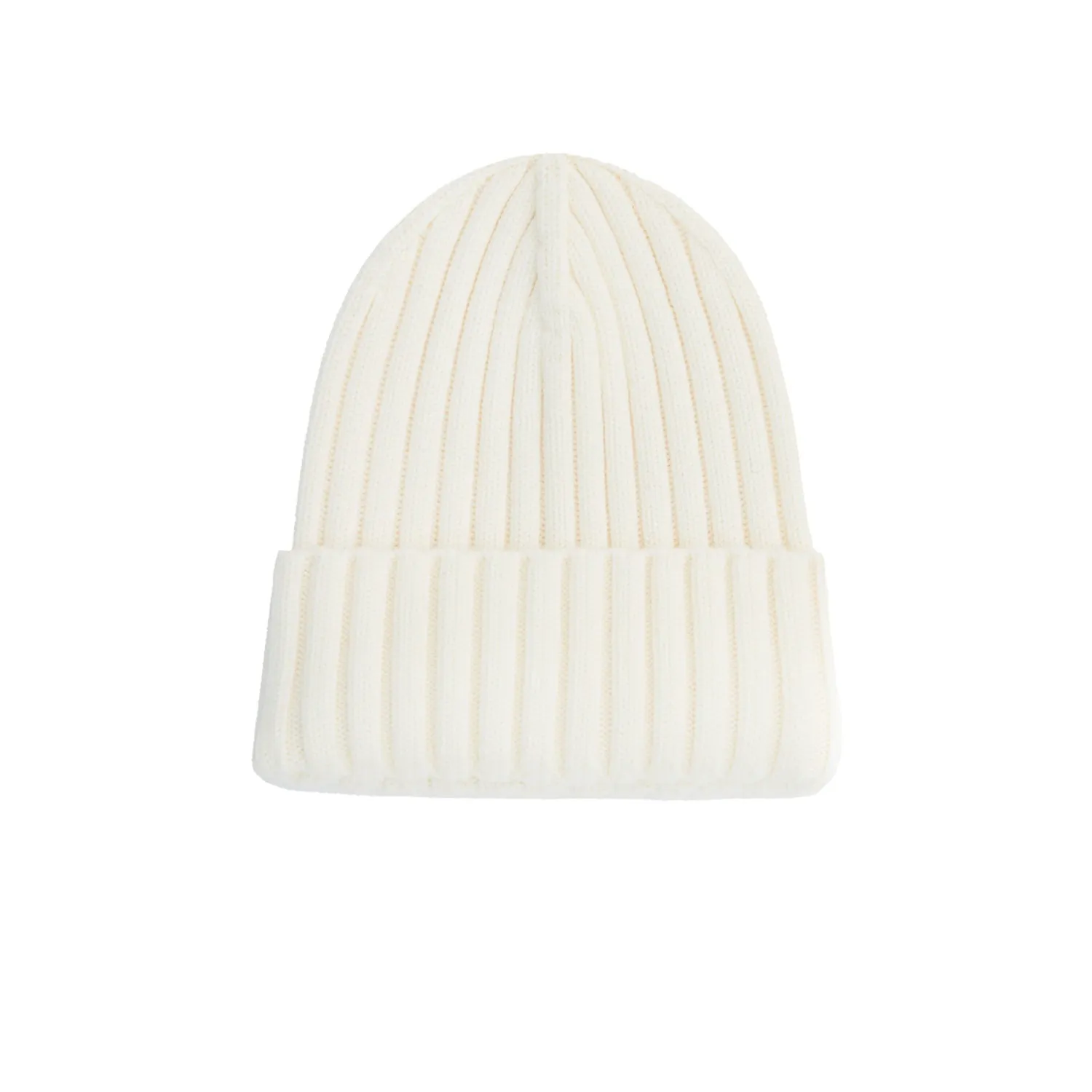 Solid Rib-Knit Hat With A Foldover Cuff White