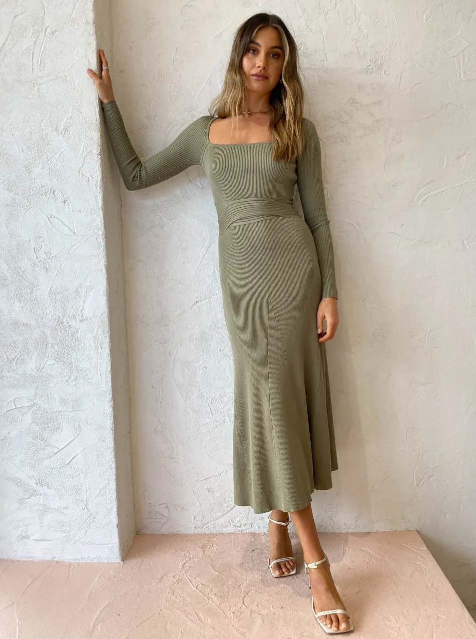 Sovere Inertia Knit Midi Dress in Green Tea