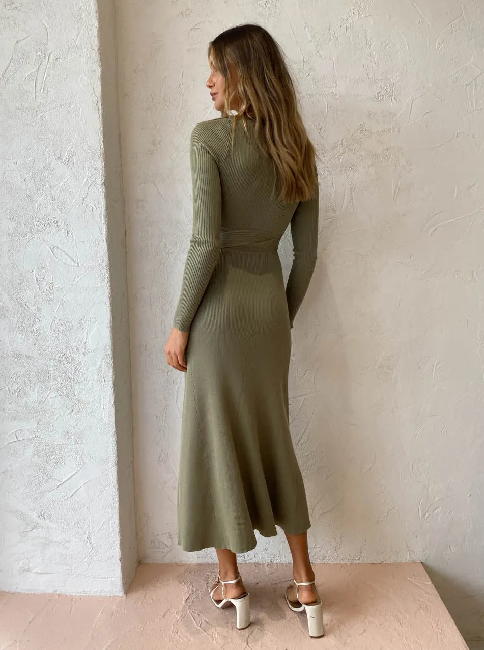 Sovere Inertia Knit Midi Dress in Green Tea