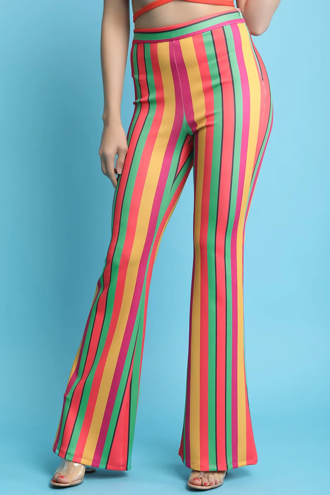 Striped Flared Leg High Rise Pants