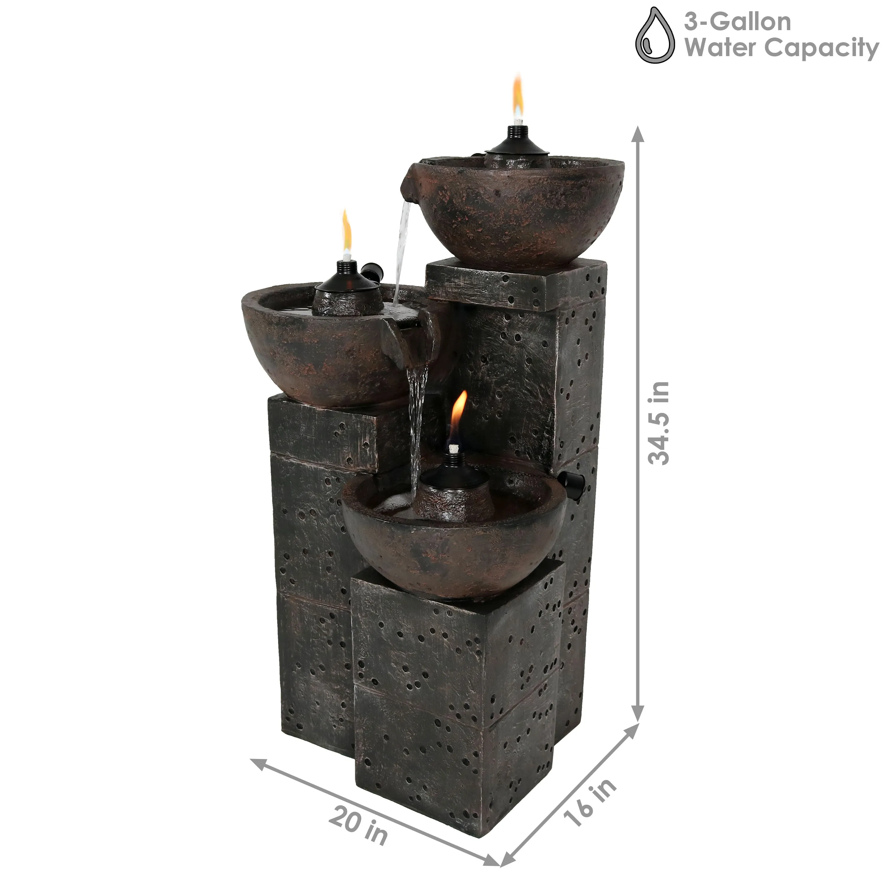 Sunnydaze 3-Tier Burning Bowls Outdoor Fire and Water Fountain - 34"