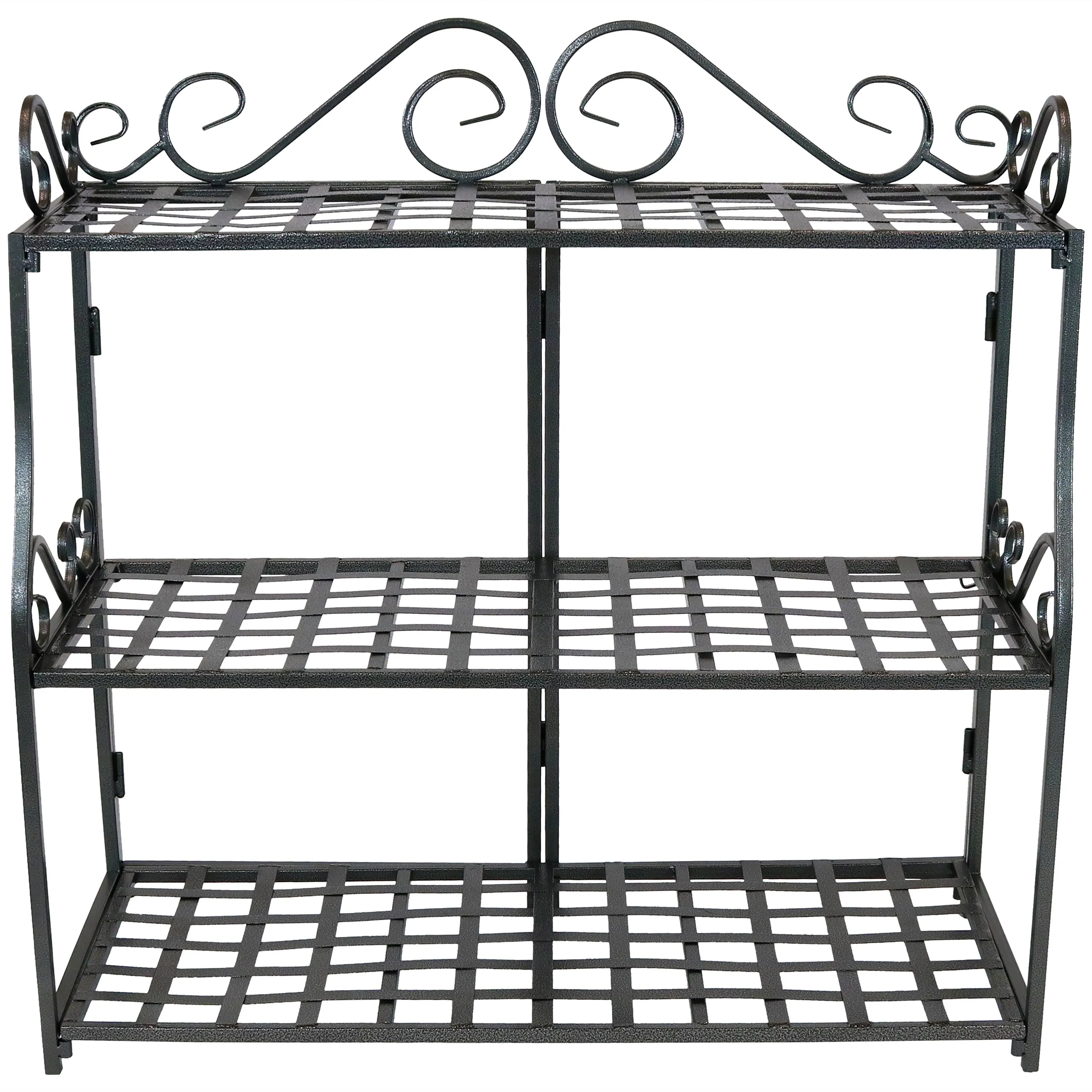 Sunnydaze 3-Tier Metal Iron Plant Stand with Decorative Scroll Design