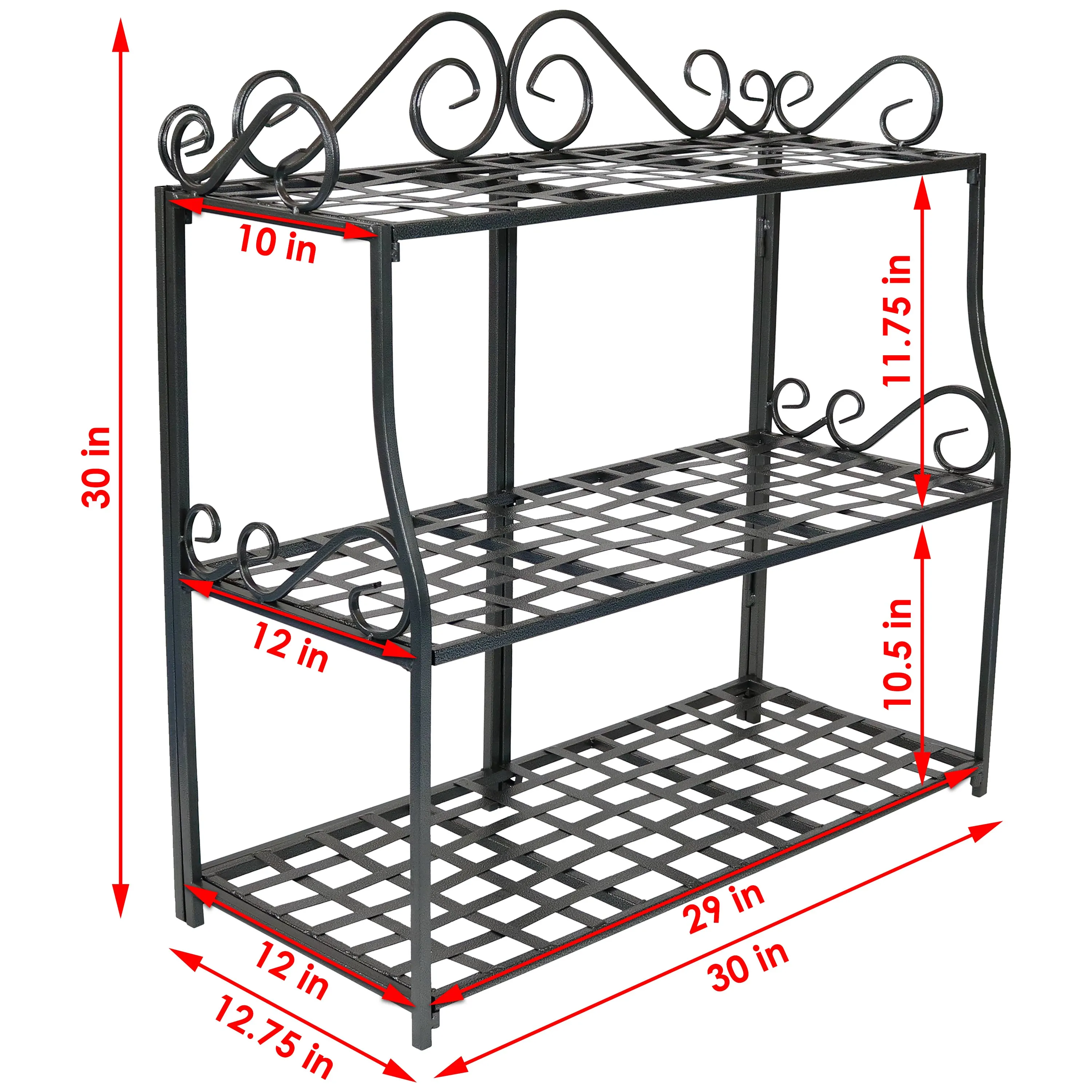 Sunnydaze 3-Tier Metal Iron Plant Stand with Decorative Scroll Design