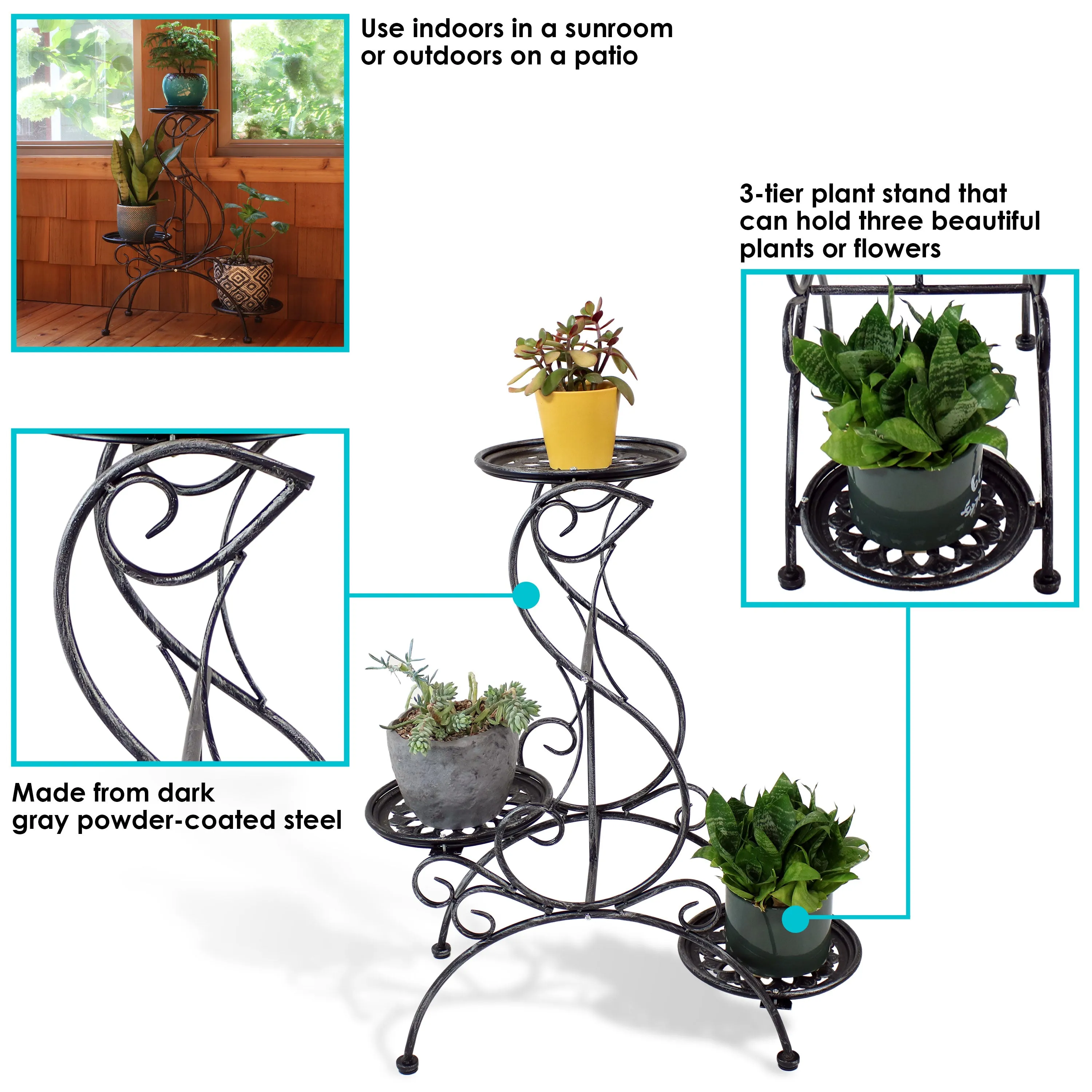 Sunnydaze 3-Tier Victorian Plant and Flower Stand - 31" H