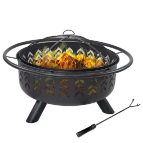 Sunnydaze Arrow Motif Steel Wood-Burning Fire Pit with Spark Screen - 36"