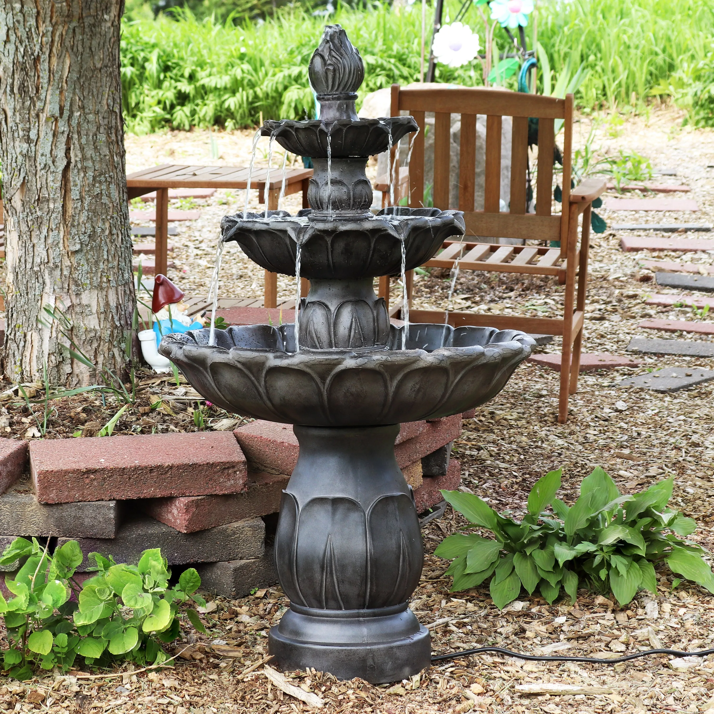 Sunnydaze Classic Tulip 3-Tier Outdoor Water Fountain