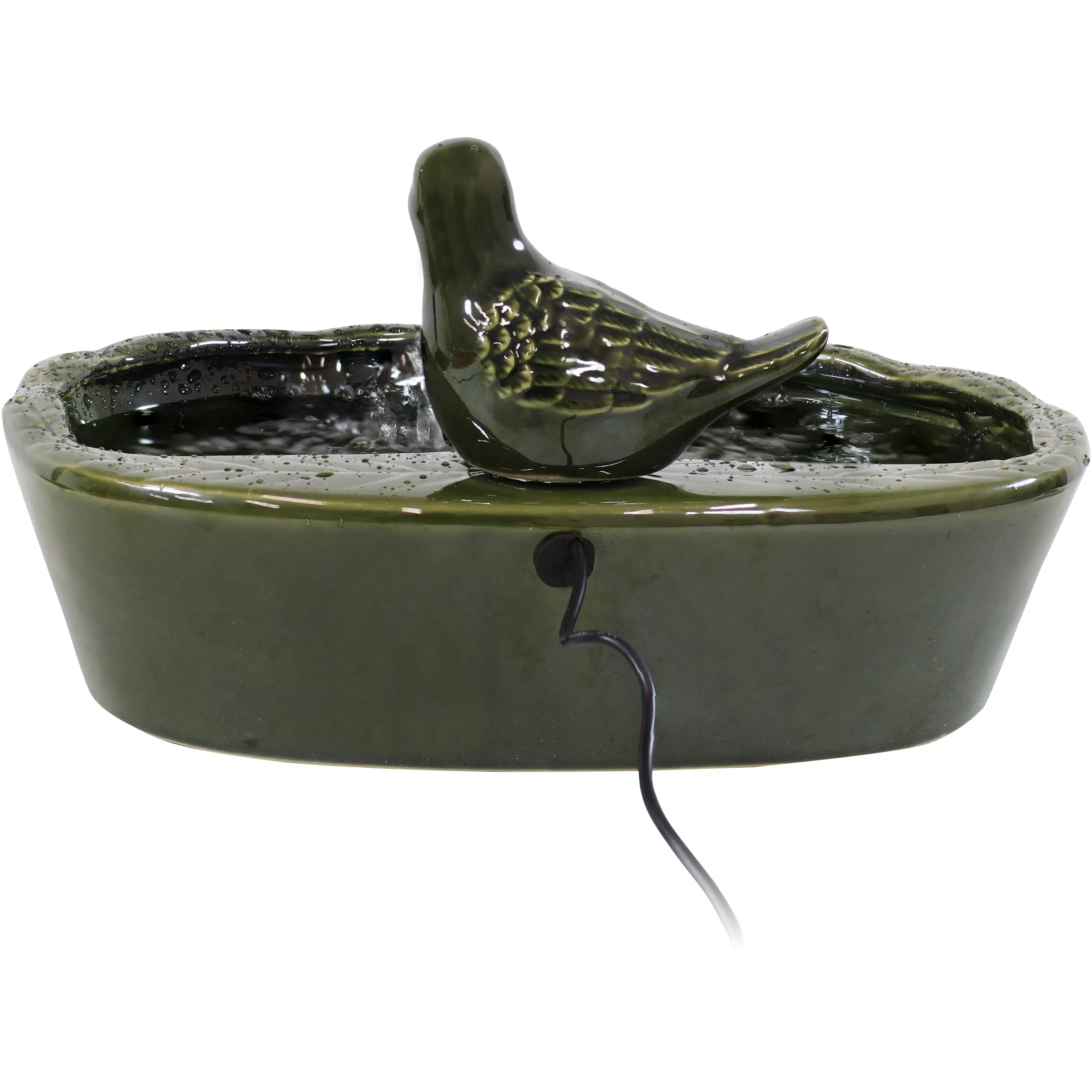 Sunnydaze Green Glazed Ceramic Dove Solar Water Fountain