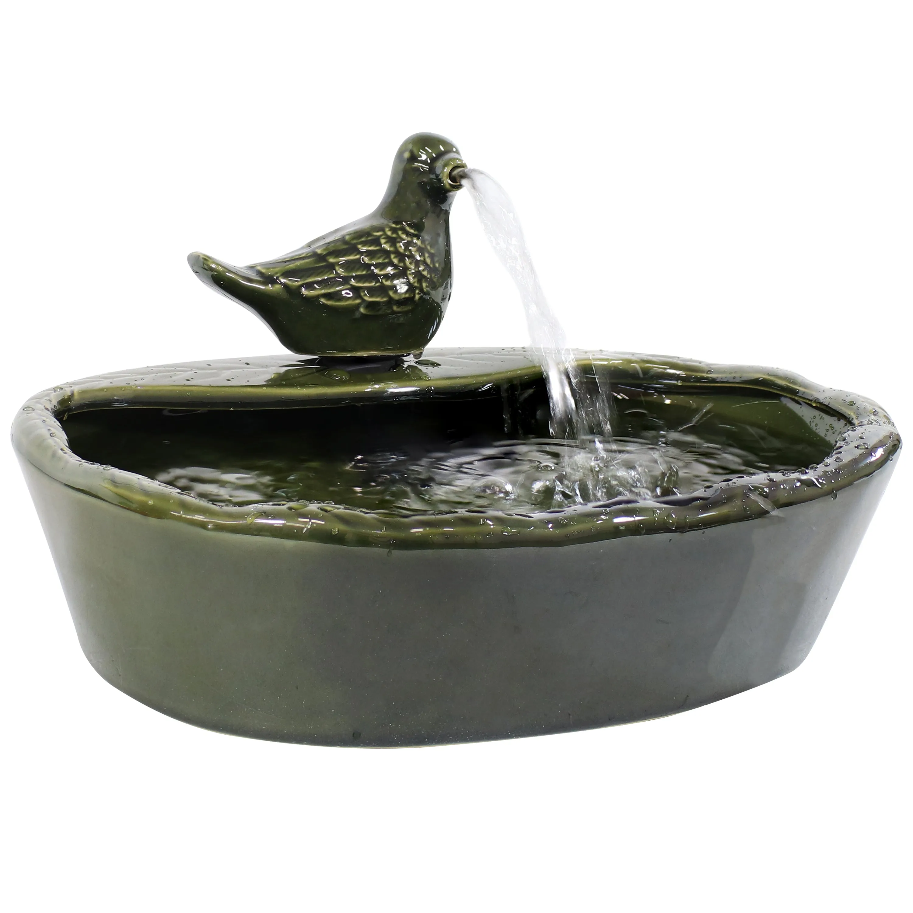 Sunnydaze Green Glazed Ceramic Dove Solar Water Fountain