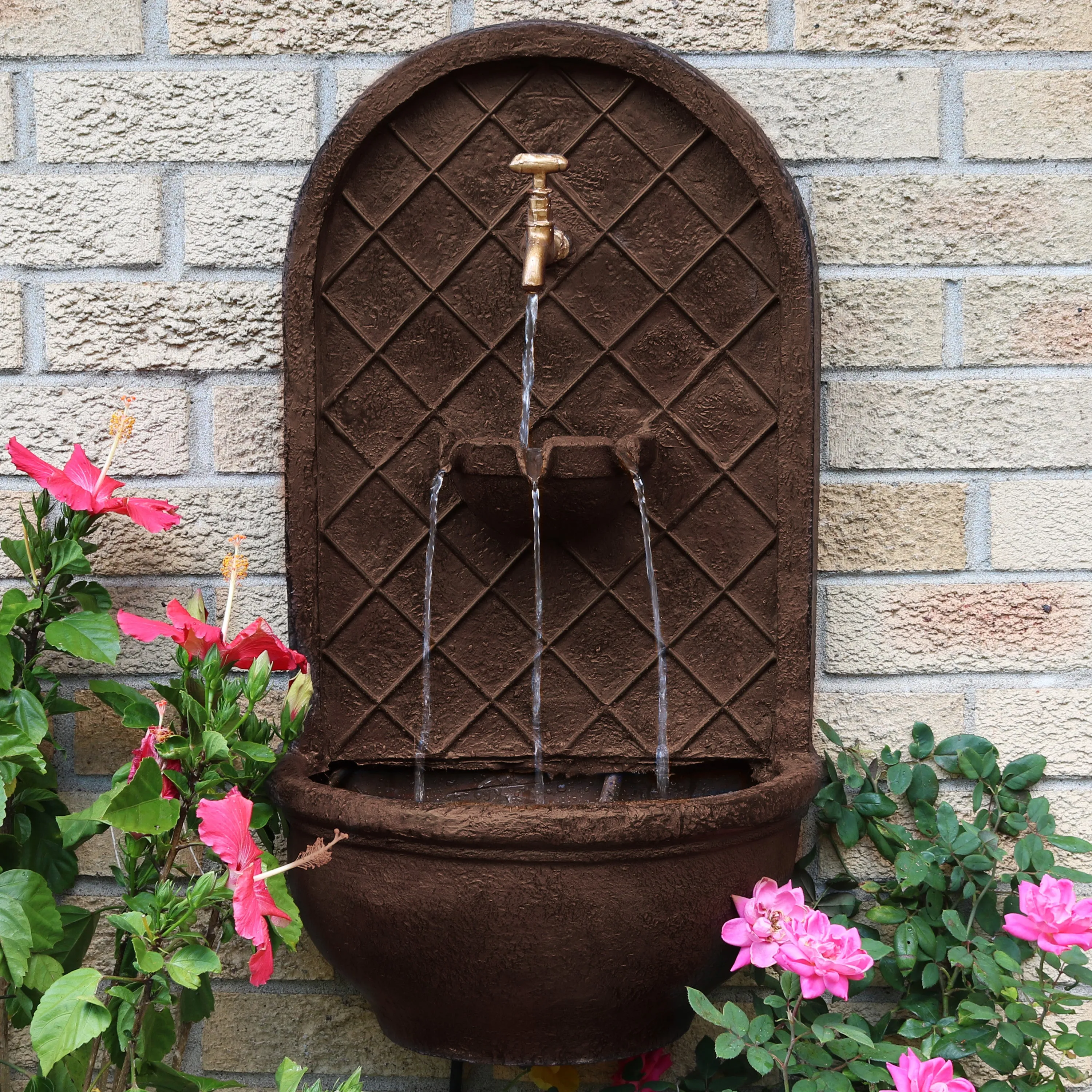 Sunnydaze Messina Solar Wall Fountain with Battery Backup - 26" H