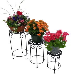 Sunnydaze Metal Iron Plant Stand with Scroll Design - Set of 3 - Black