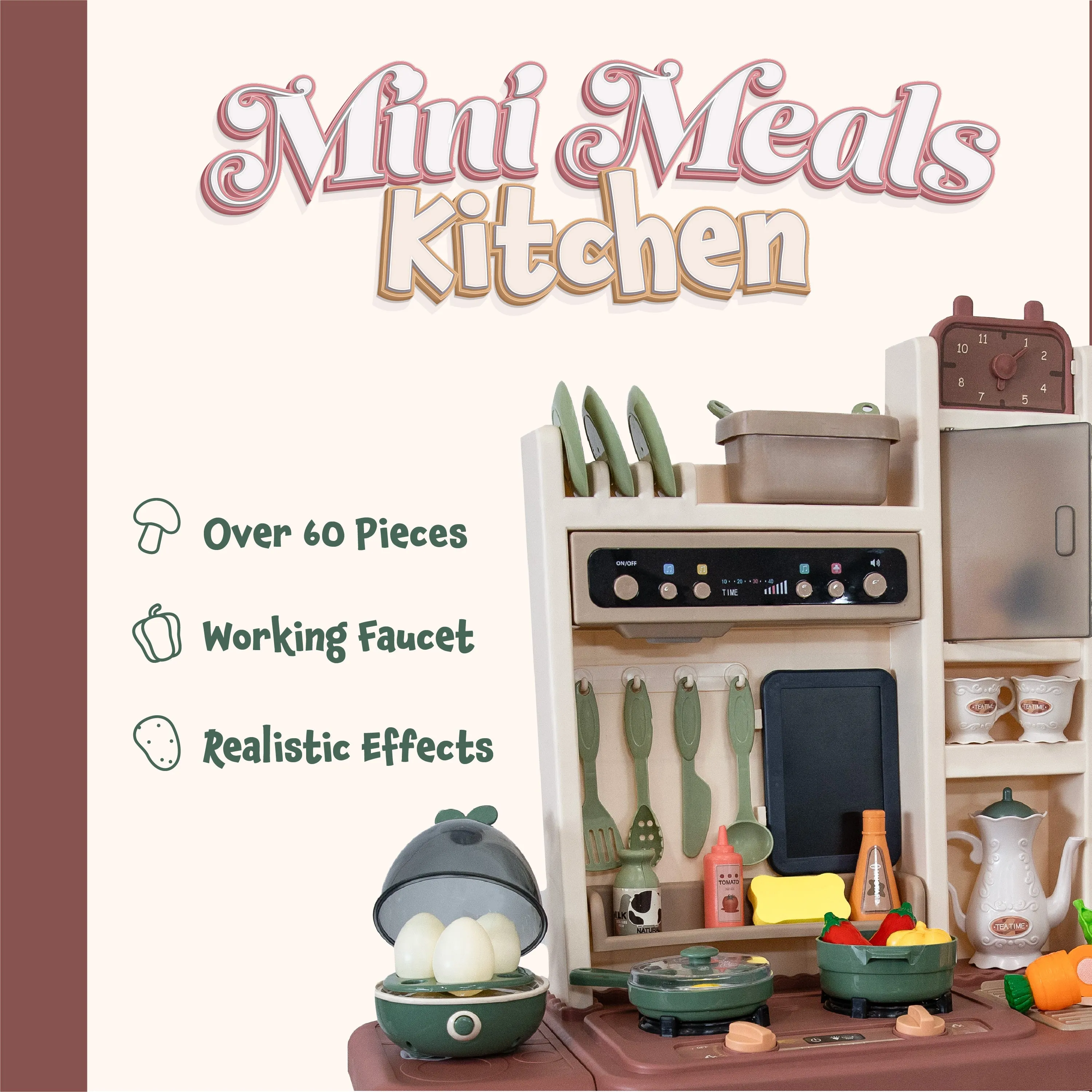 Sunnydaze Mini Meals Kitchen Playset with Sounds, Lights, and Effects