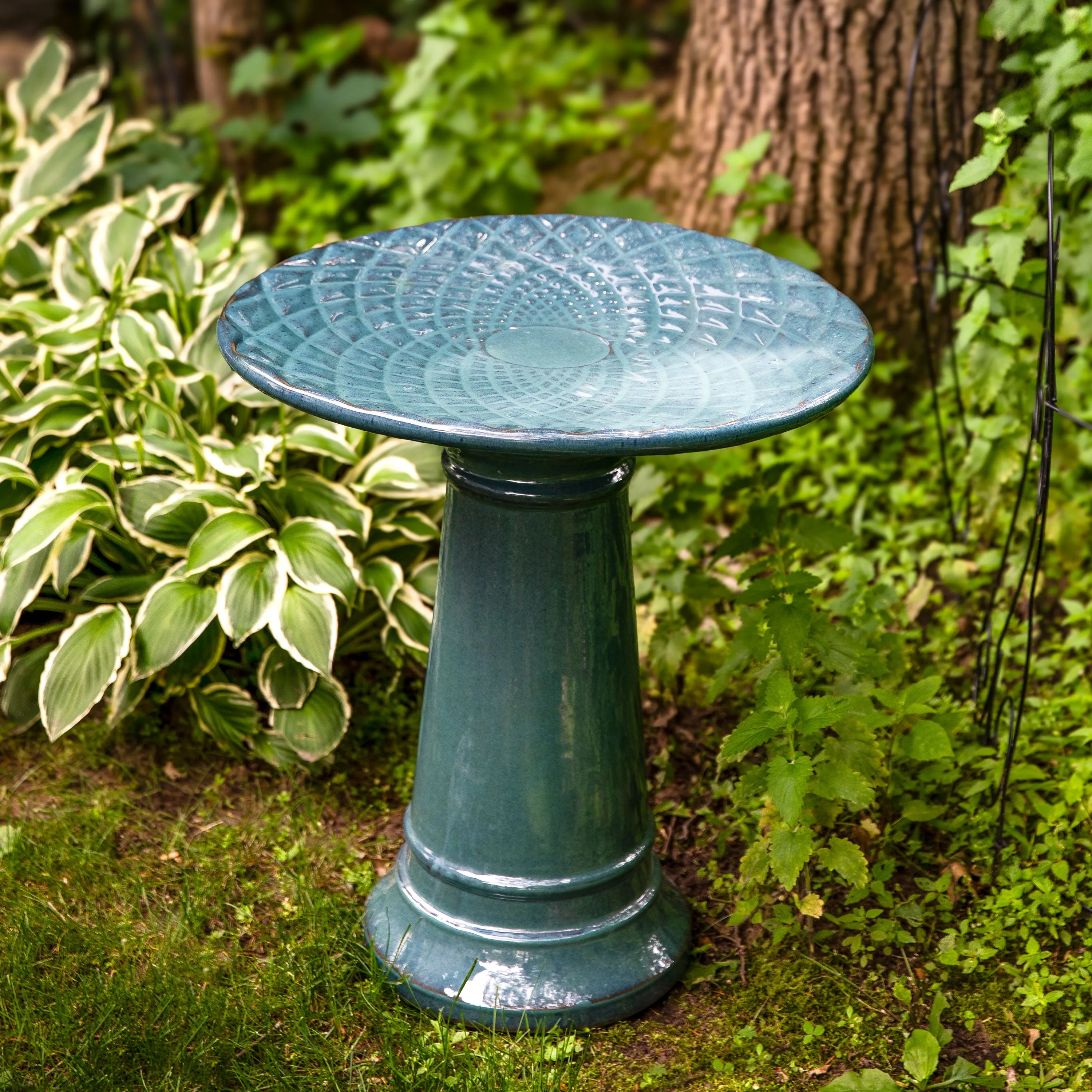 Sunnydaze Rennes Turquoise Outdoor Ceramic Bird Bath - 22.5" H