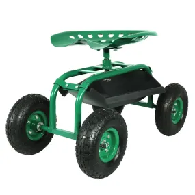 Sunnydaze Rolling Garden Cart with 360-Degree Swivel Seat and Tray