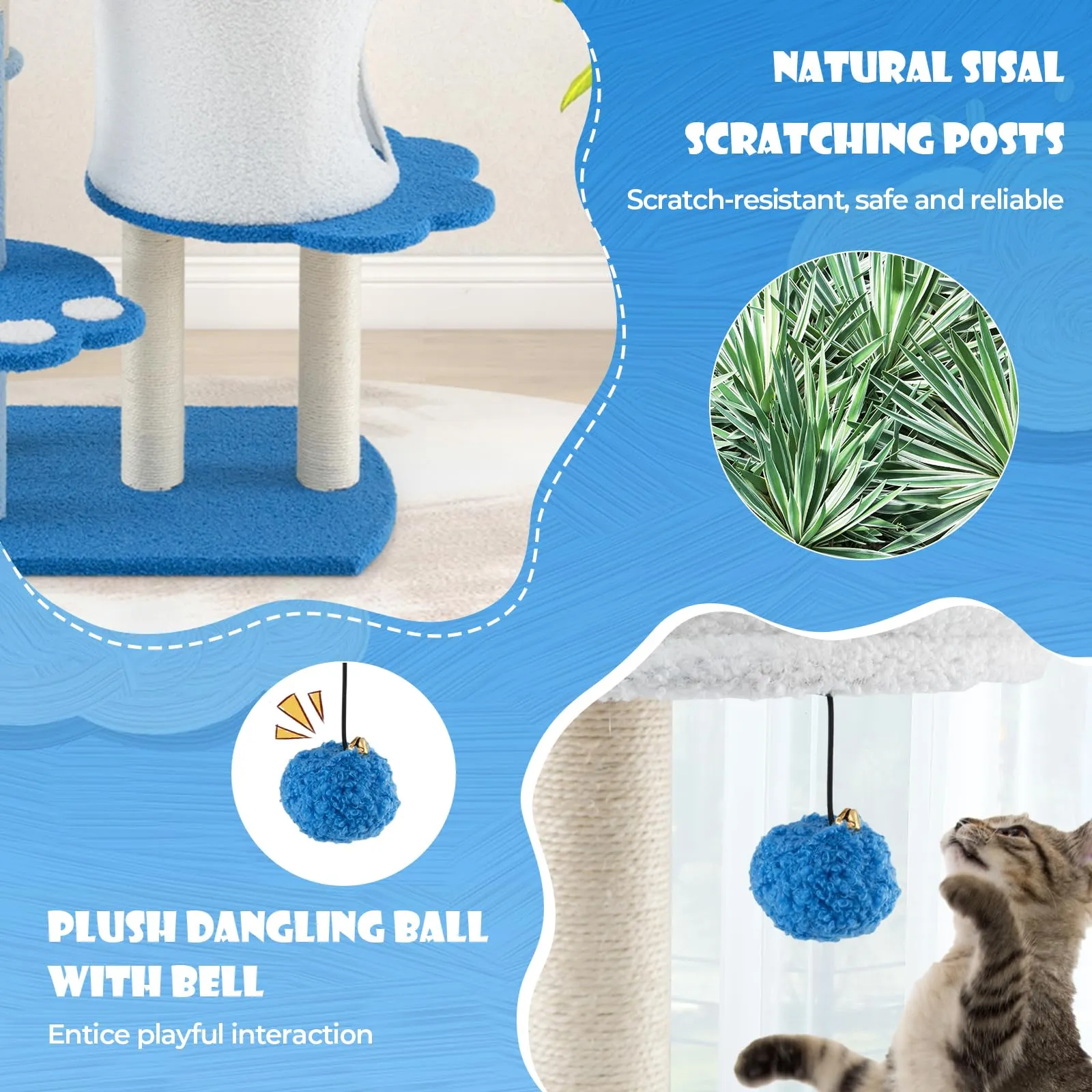 Tangkula Cat Tree Tower, 54 Inch Tall Cat Tree with Cat Condo, Hammock, Dangling Ball