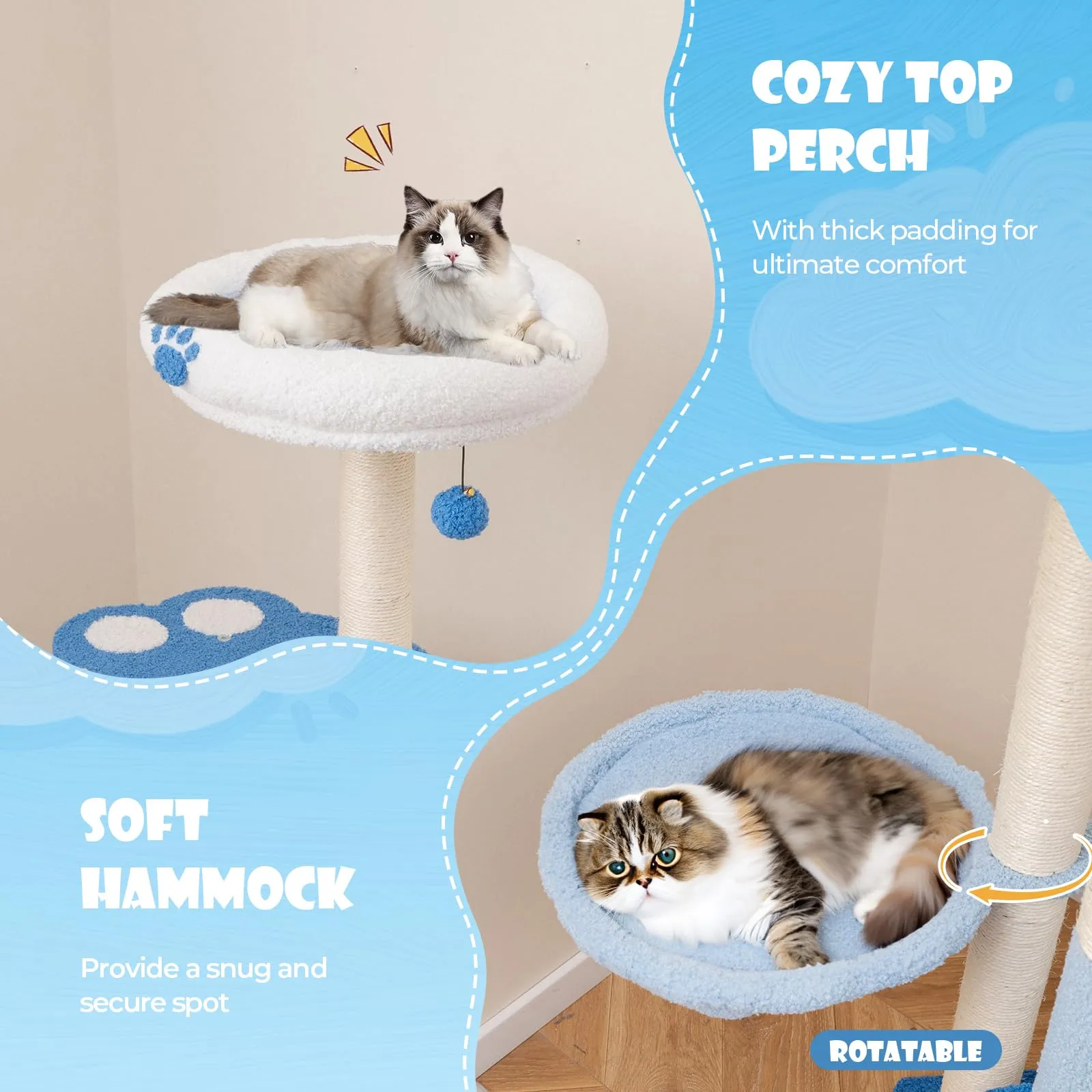 Tangkula Cat Tree Tower, 54 Inch Tall Cat Tree with Cat Condo, Hammock, Dangling Ball