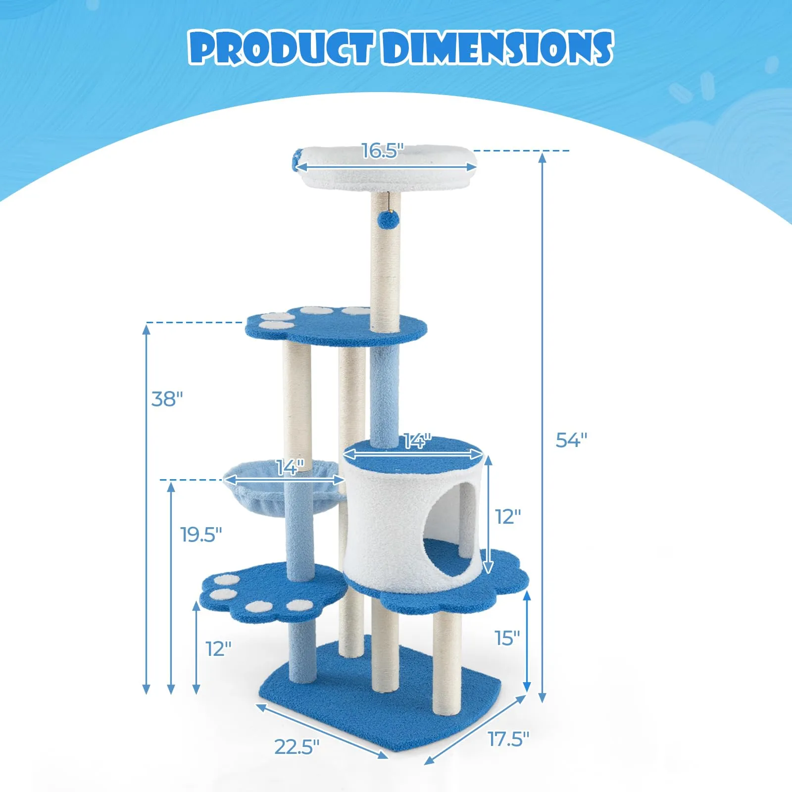 Tangkula Cat Tree Tower, 54 Inch Tall Cat Tree with Cat Condo, Hammock, Dangling Ball