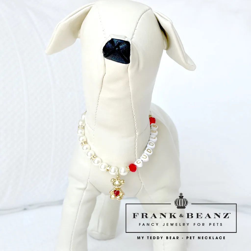 Teddy Bear Personalized Pearl Dog Necklace Luxury Pet Jewelry