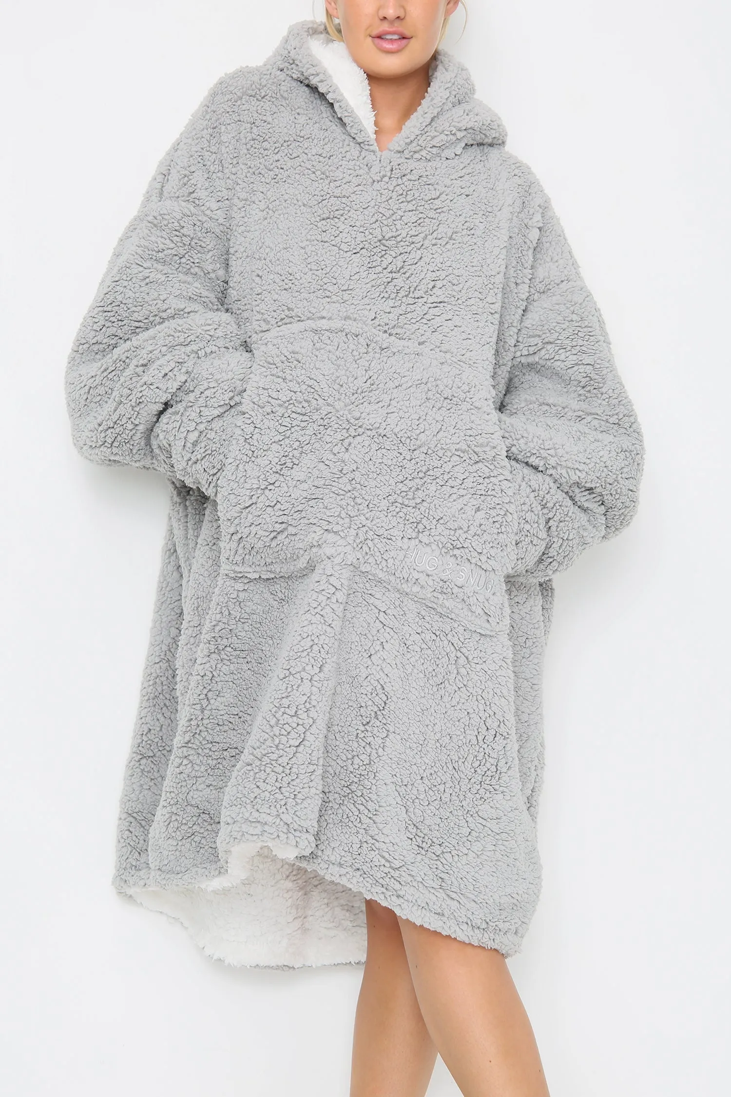 Teddy Hooded Blanket Grey