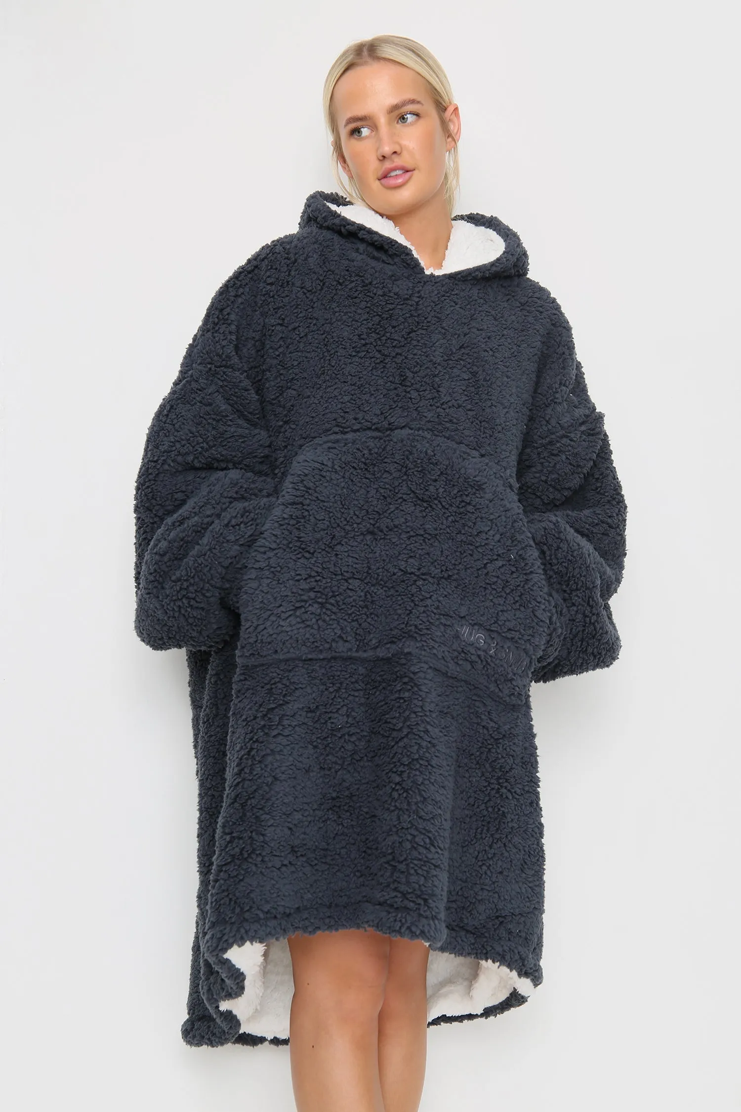 Teddy Hooded Blanket Grey