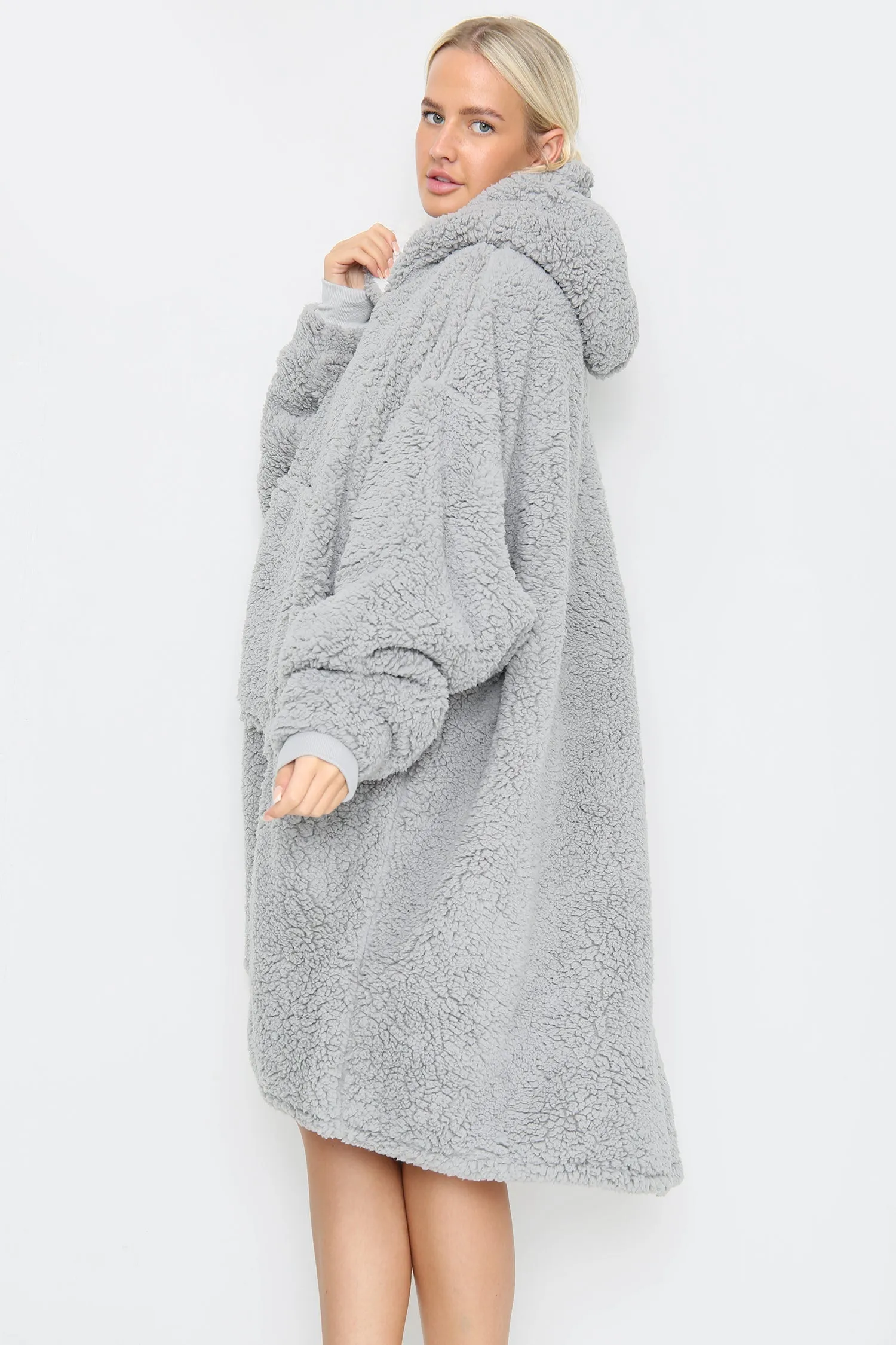 Teddy Hooded Blanket Grey