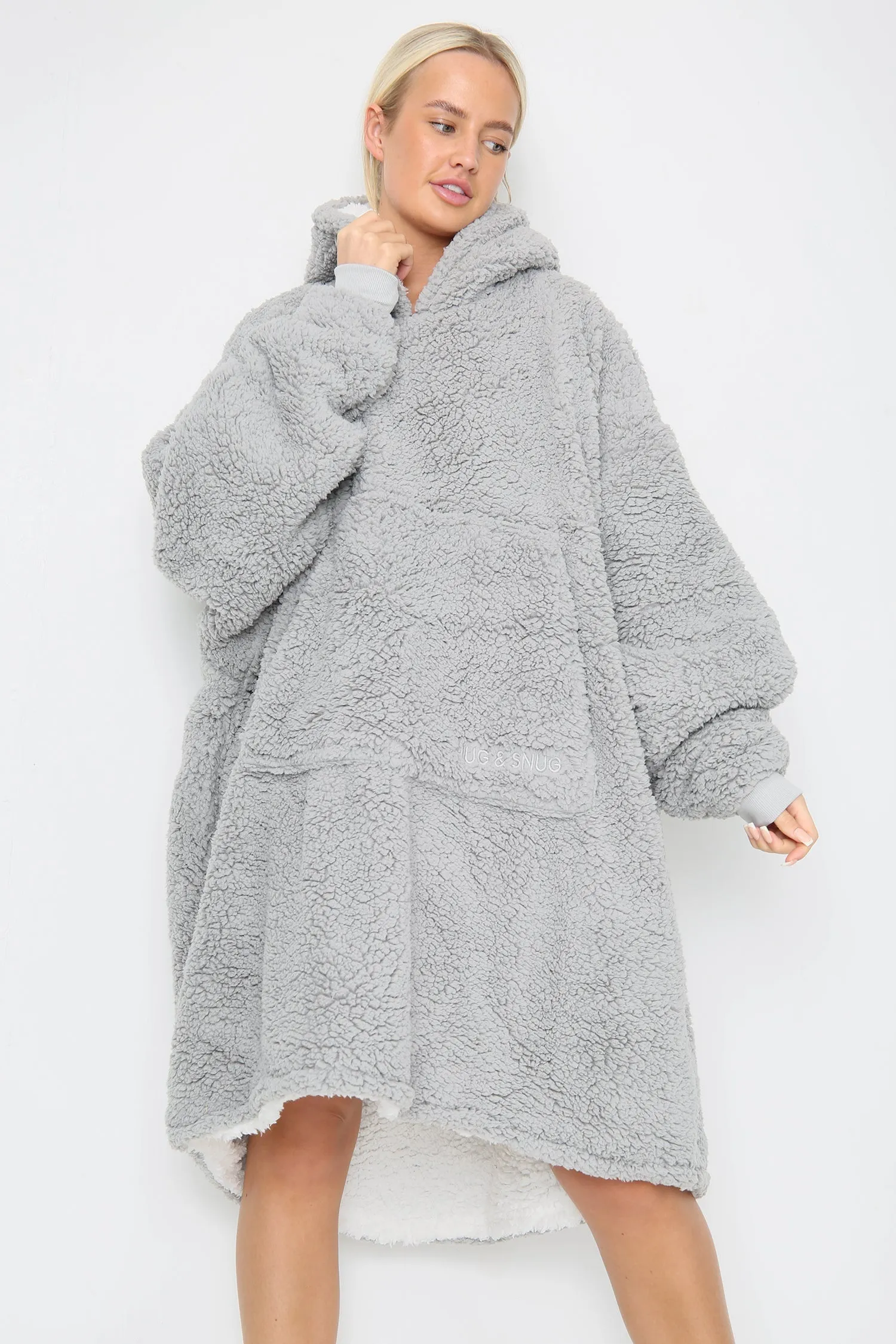 Teddy Hooded Blanket Grey