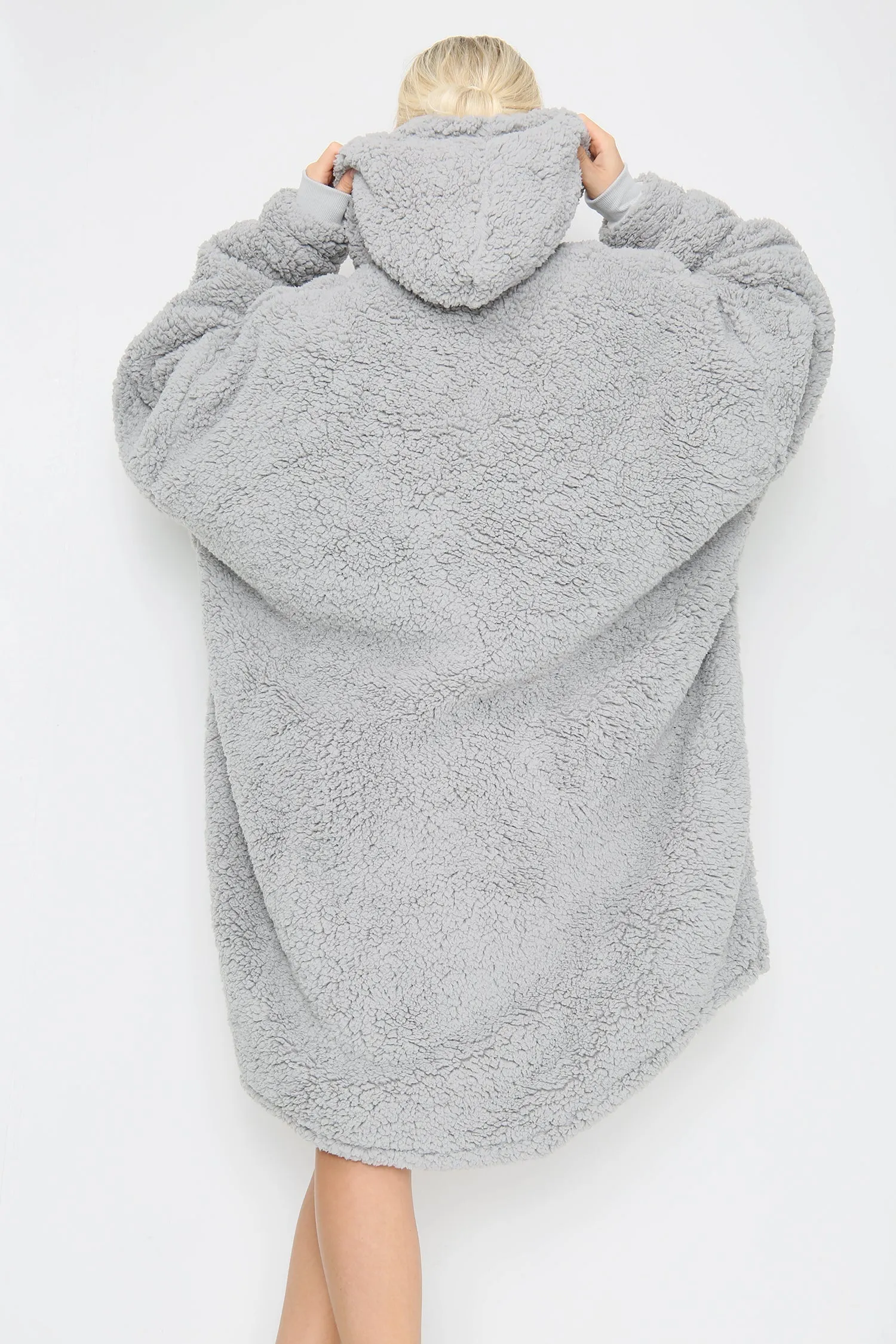 Teddy Hooded Blanket Grey