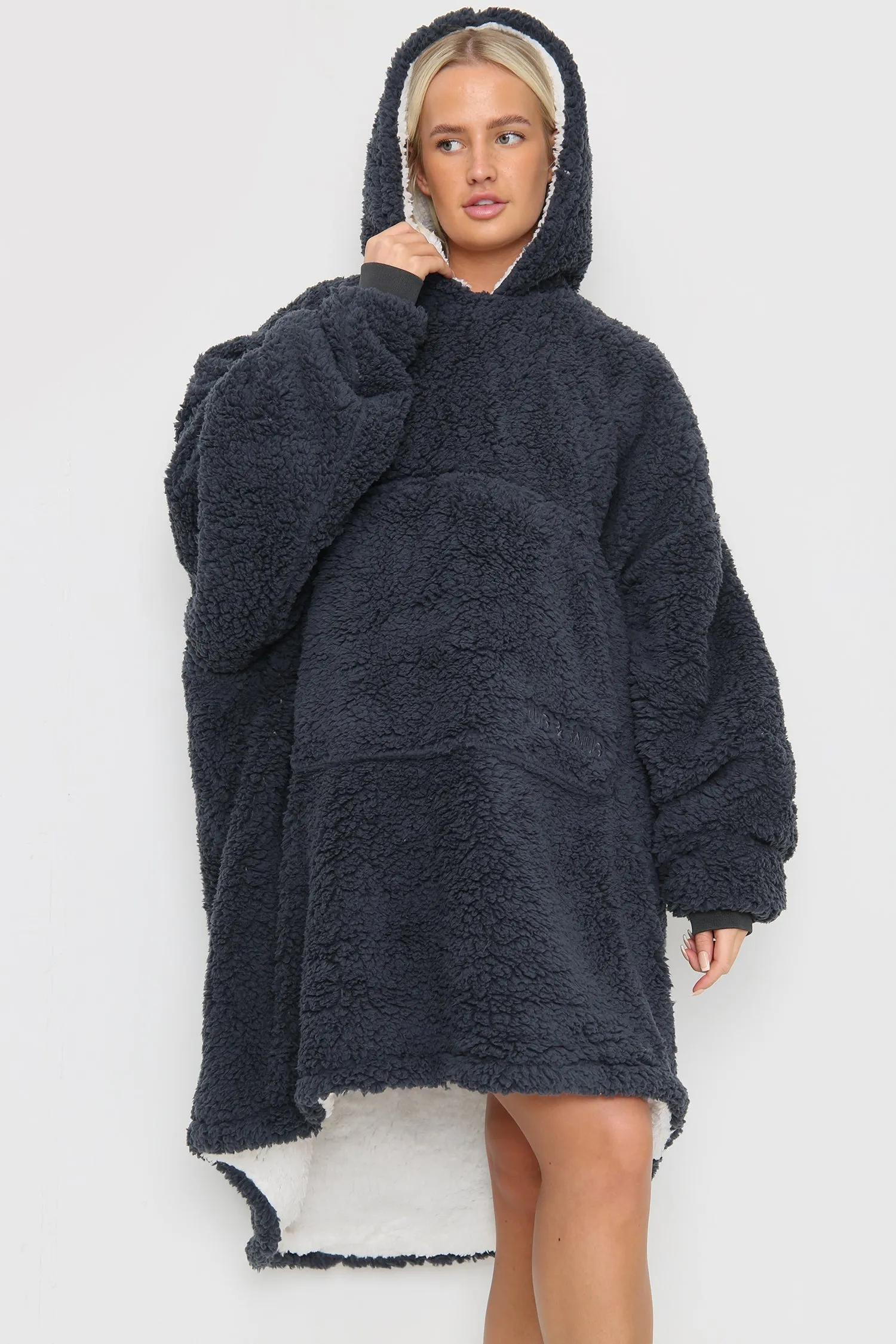 Teddy Hooded Blanket Grey