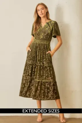 The Gracelyn Velvet Maxi Dress in Olive - FINAL SALE