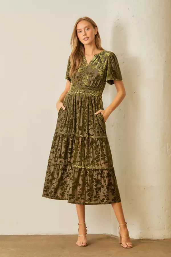 The Gracelyn Velvet Maxi Dress in Olive - FINAL SALE