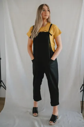 The Linen Blend Knotted Overall - Black