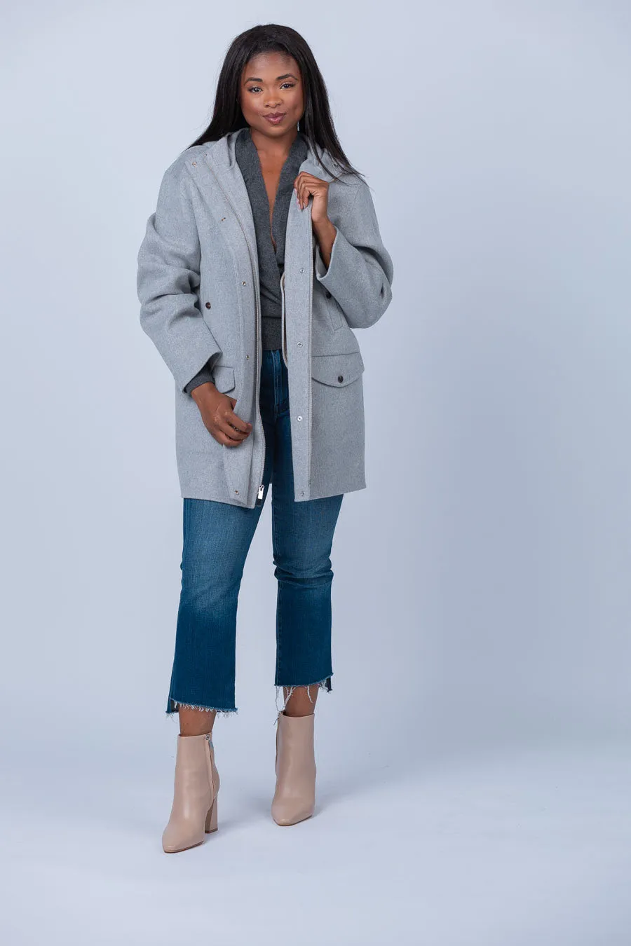 Theory St Parka Coat in Melange Grey