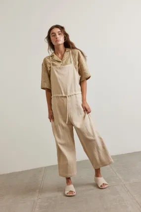 Tie waist ramie overall