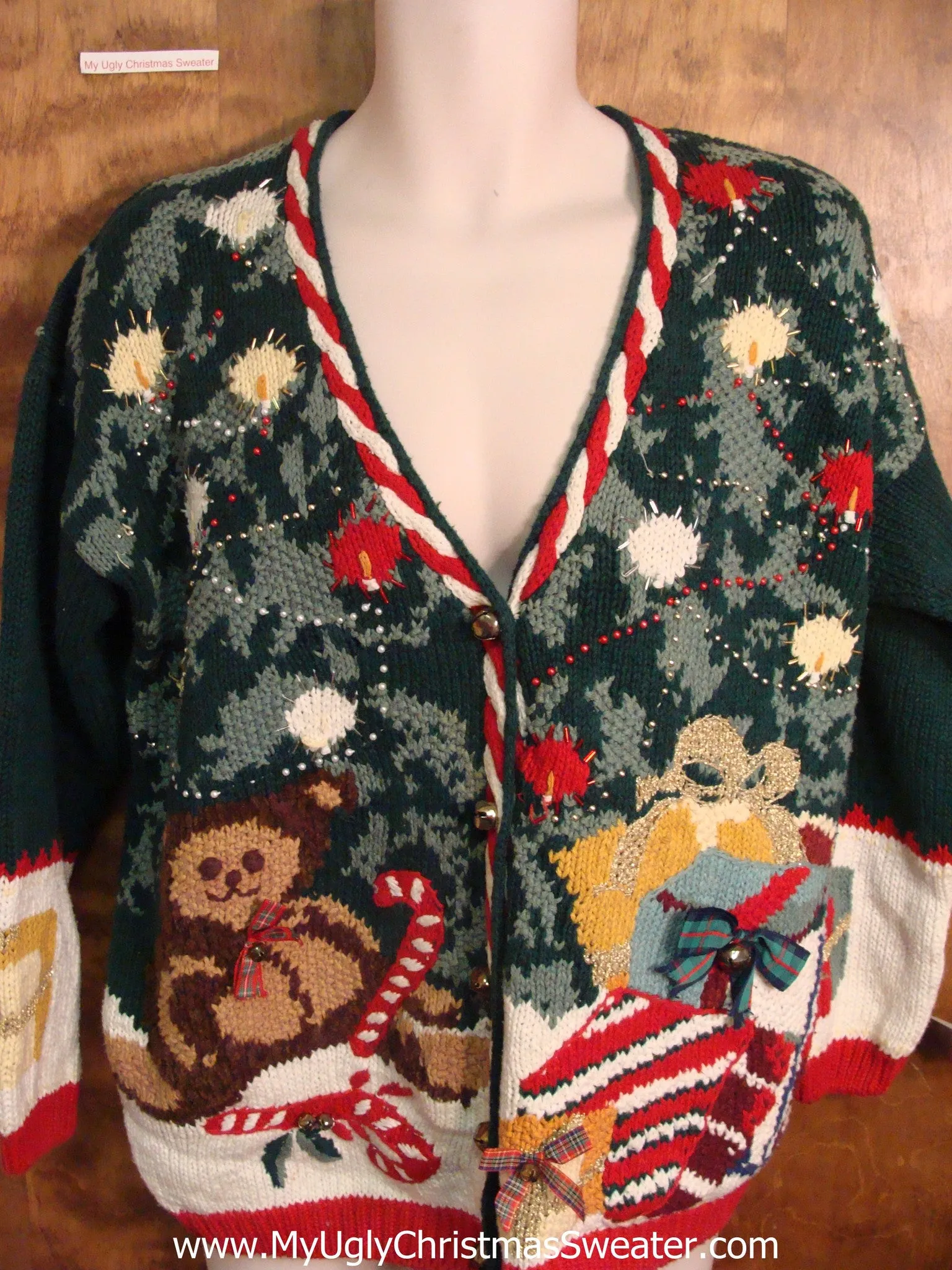 Tree and Teddy Bears 80s Ugly Christmas Sweater