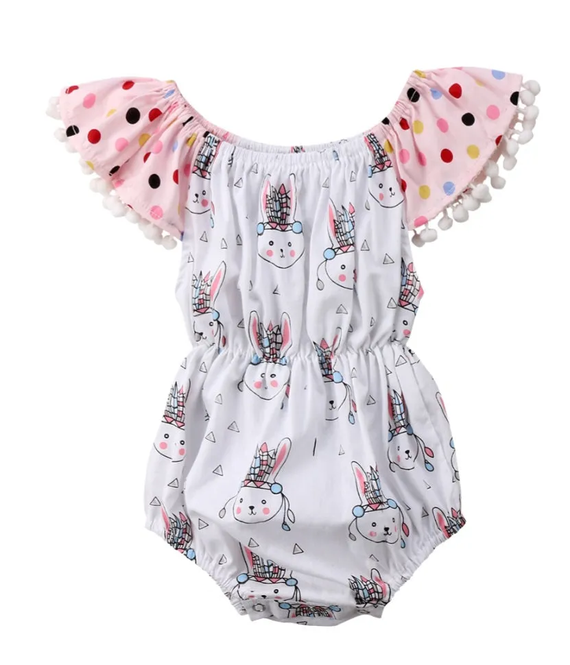 Tribal Bunny Polka Romper with Tassels #900058