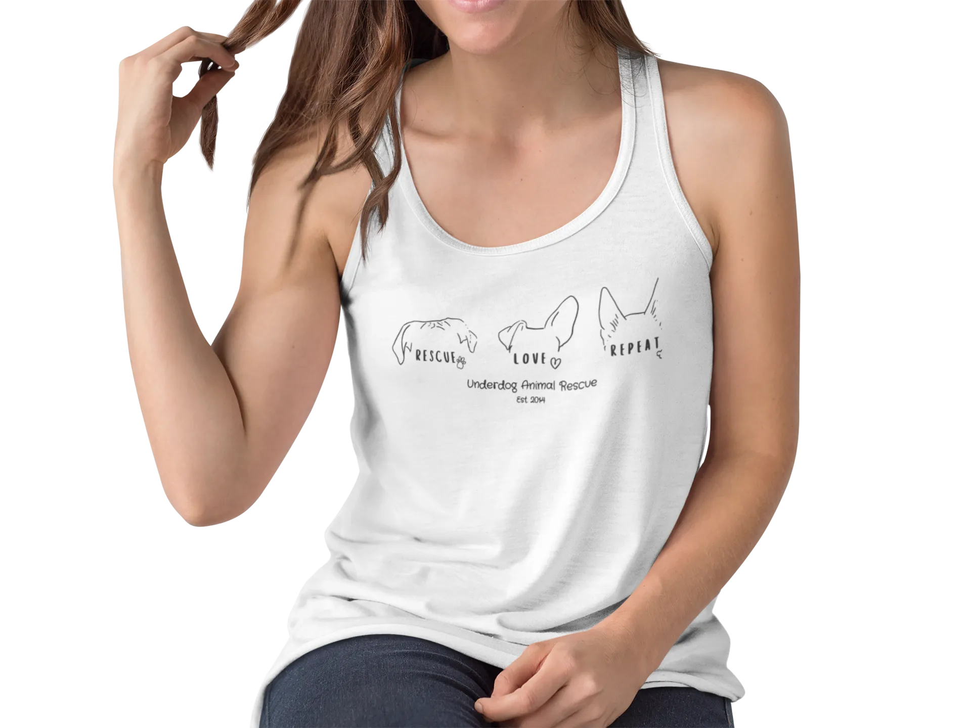 Underdog Rescue Love Repeat Flowy Racerback Tank