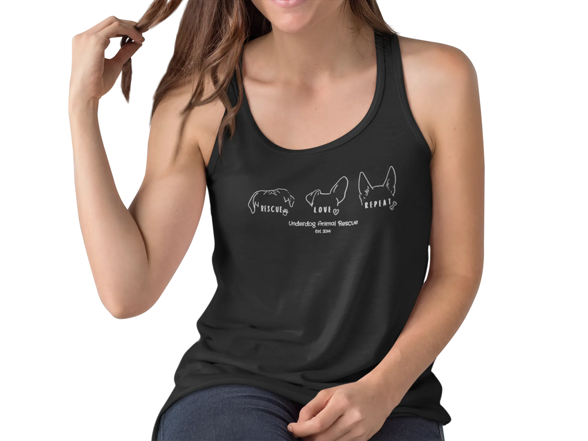 Underdog Rescue Love Repeat Flowy Racerback Tank