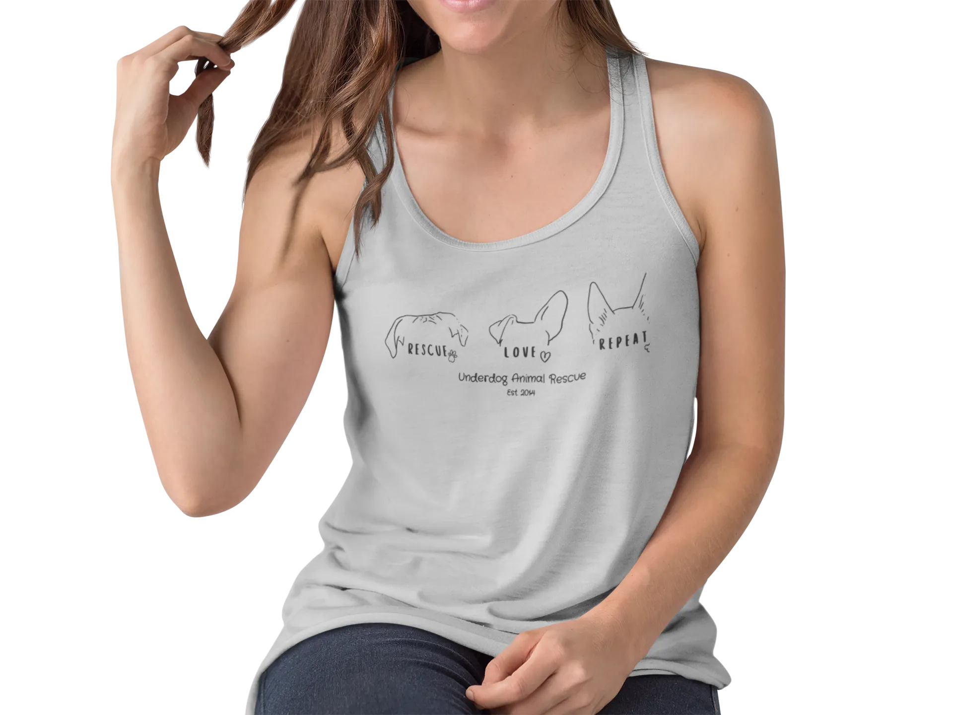 Underdog Rescue Love Repeat Flowy Racerback Tank