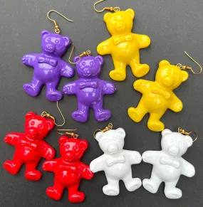 Very 1980s Colourful Big Teddy Bear Earrings - 5.5cm tall.