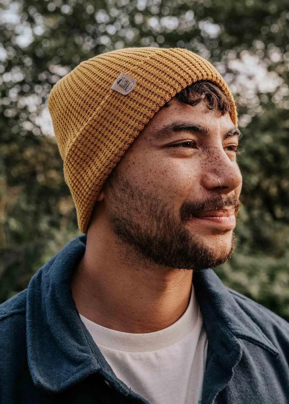 Waffle Organic Cotton Beanie Hat in Mustard