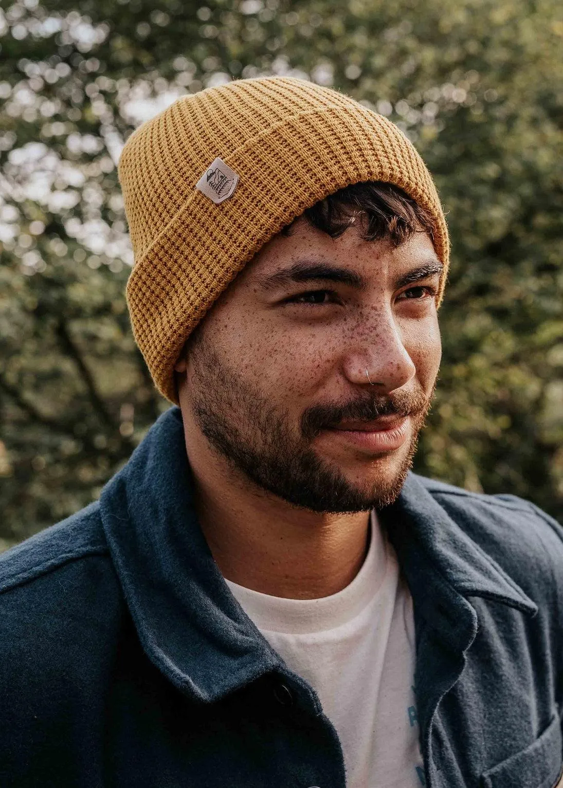 Waffle Organic Cotton Beanie Hat in Mustard