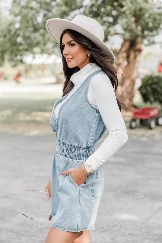 Waiting For You Denim Smocked Romper FINAL SALE