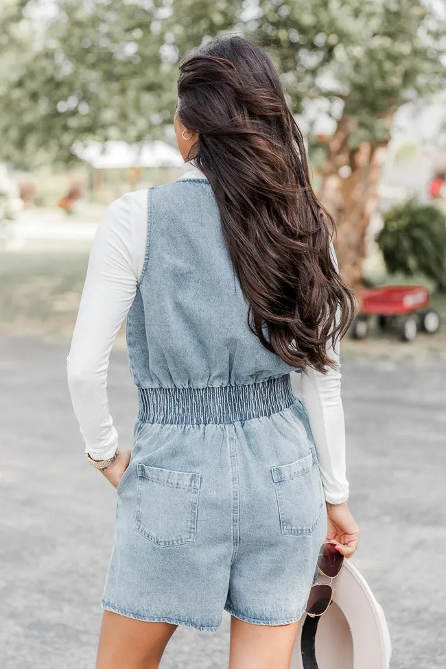 Waiting For You Denim Smocked Romper FINAL SALE