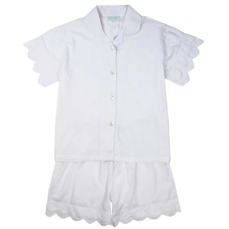 White Ladies Scalloped Edge Short Pyjamas