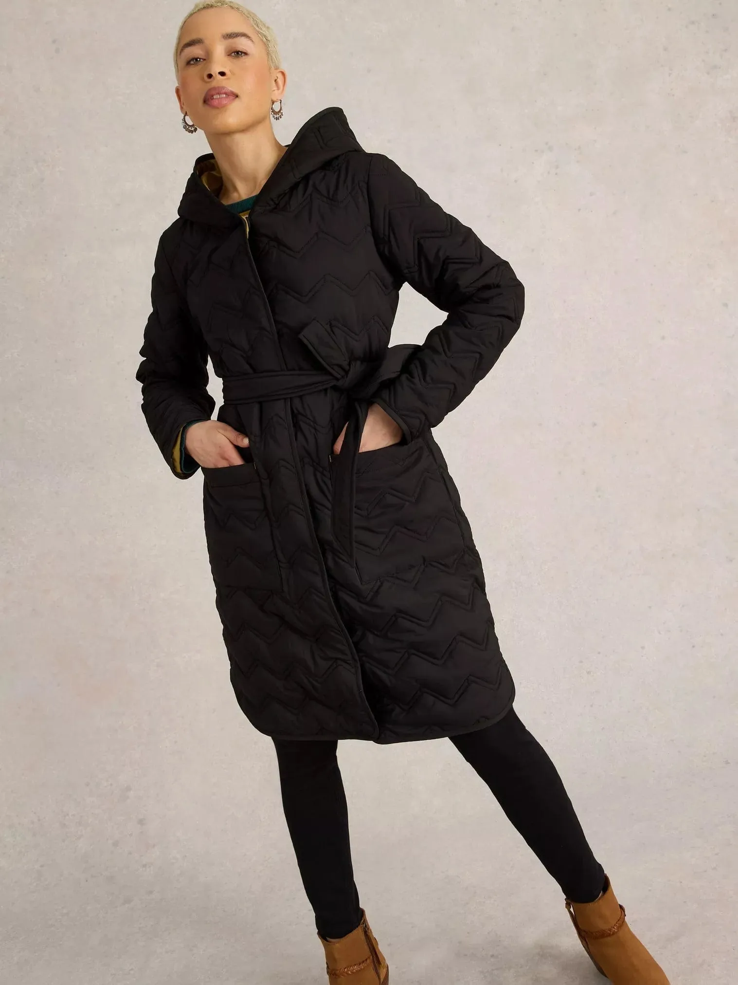 White Stuff Arlet Quilted Coat in Black