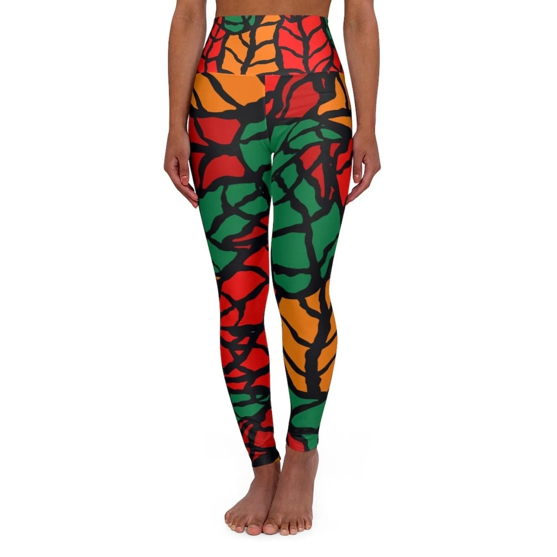 Women Leggings, Red And Green Autumn Leaf Style Fitness Pants