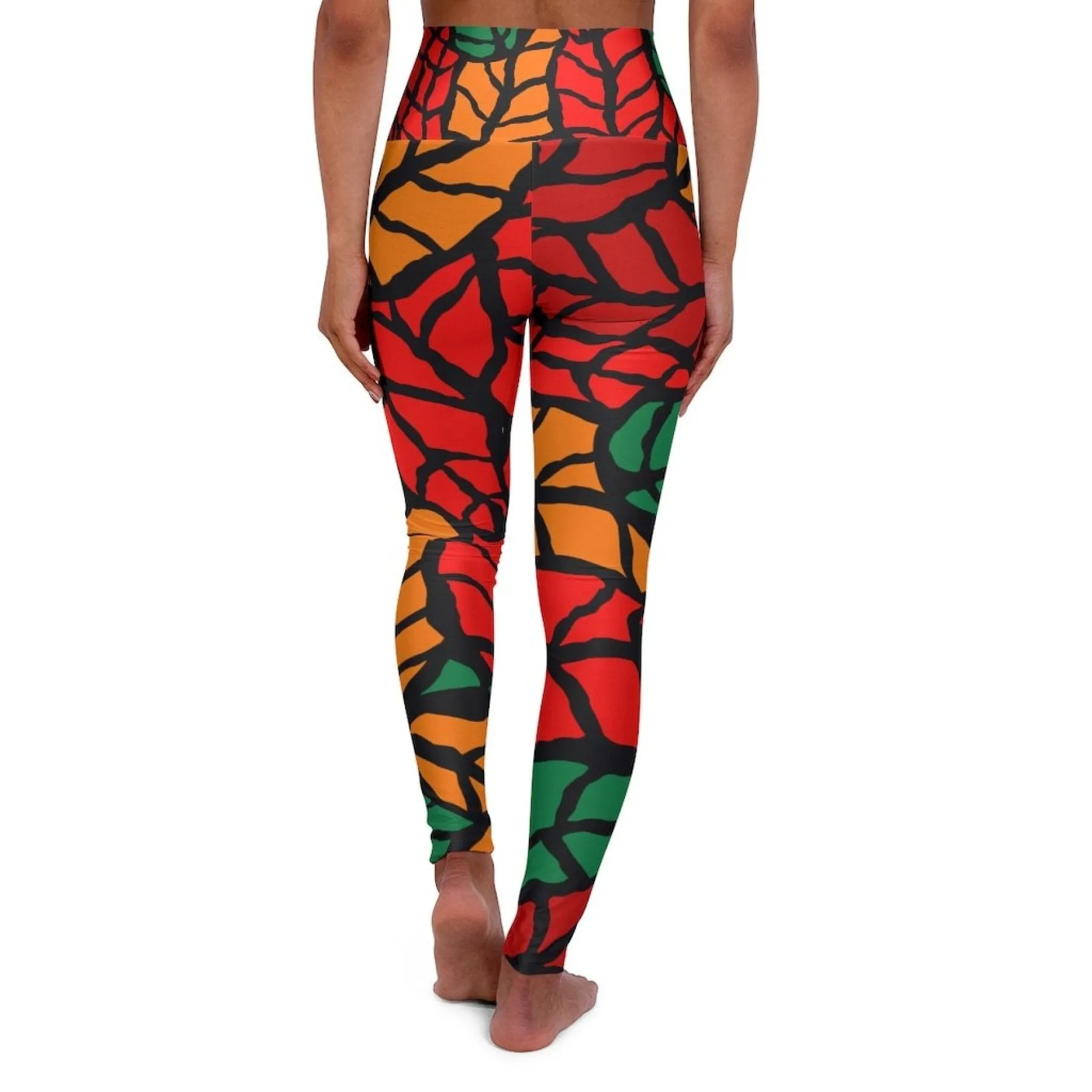 Women Leggings, Red And Green Autumn Leaf Style Fitness Pants