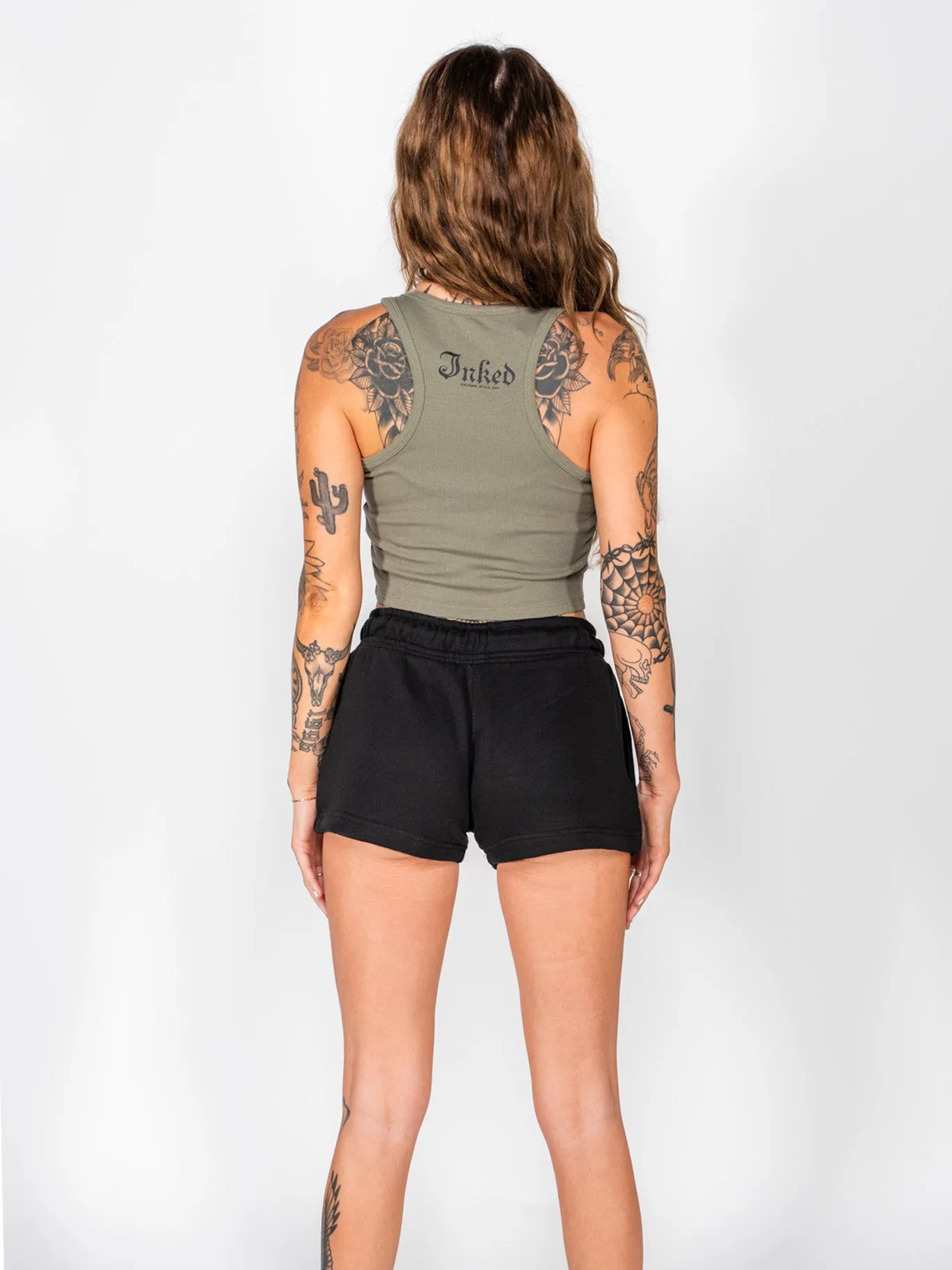 Women's Inked Icon Logo Crop Tank - Olive