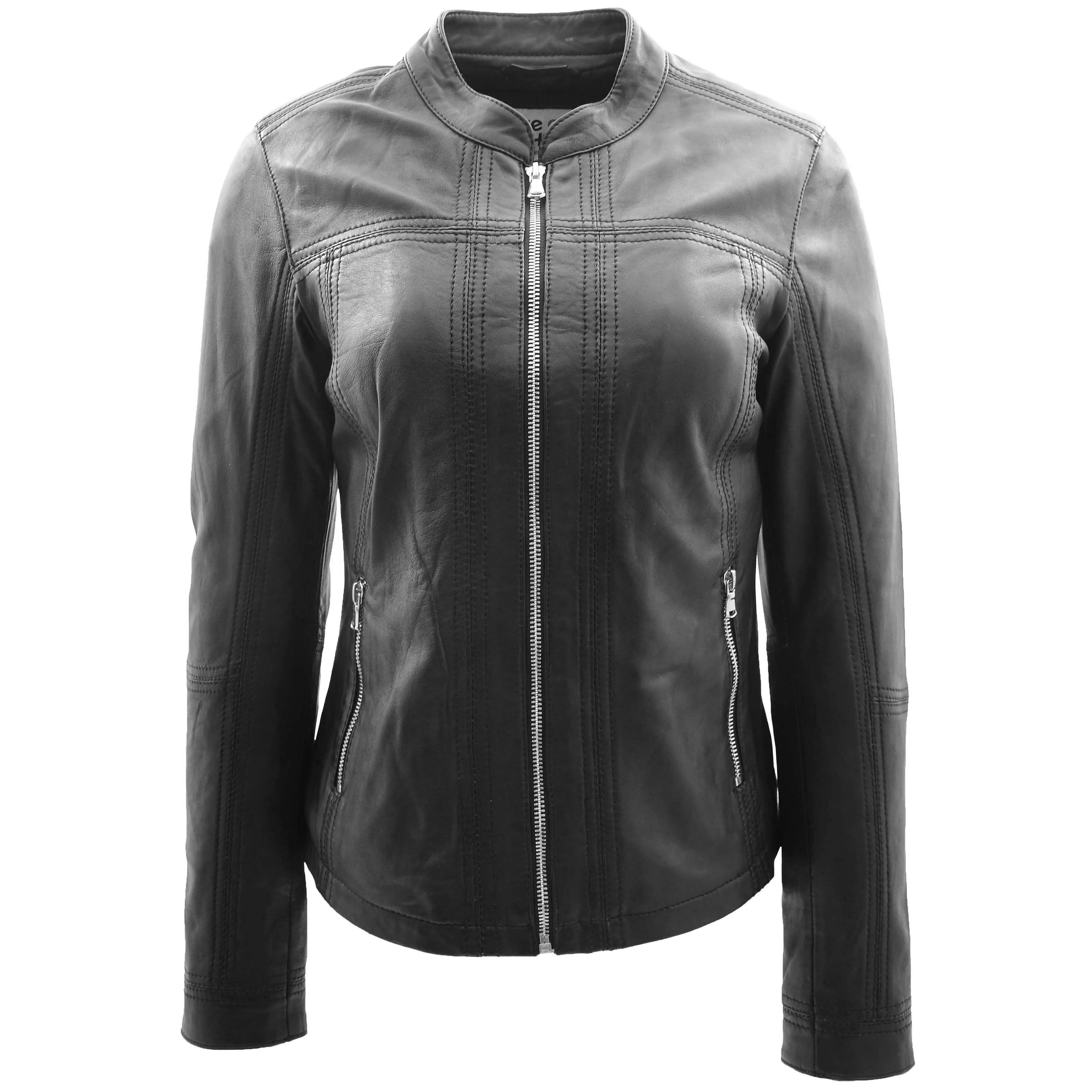 Womens Leather Classic Biker Style Jacket Tayla Black